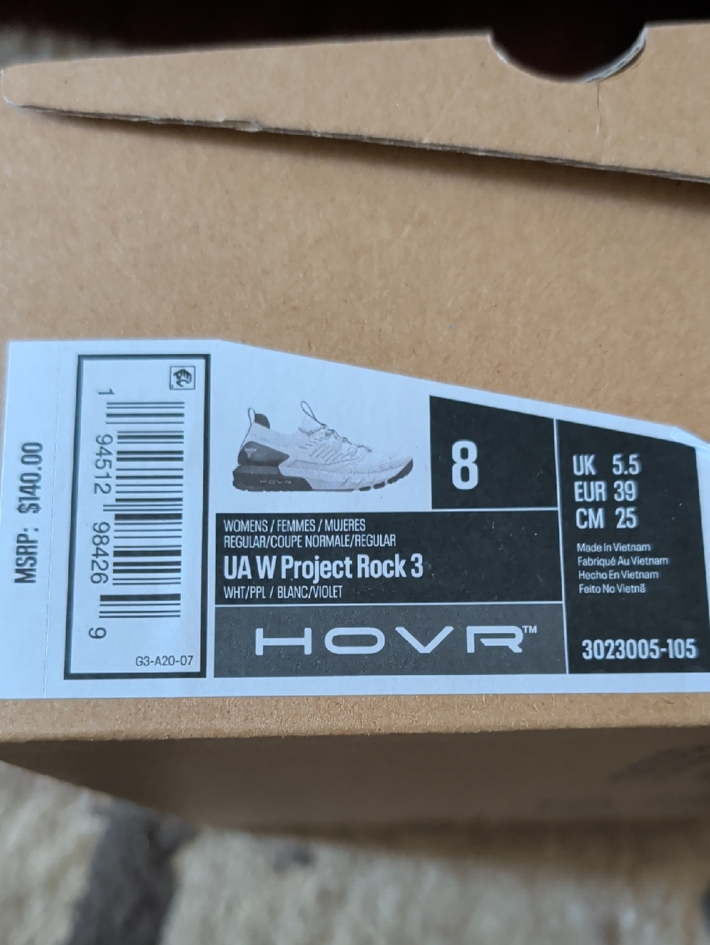 Under Armour Project Rock 3 Women's Sneakers - White/Violet